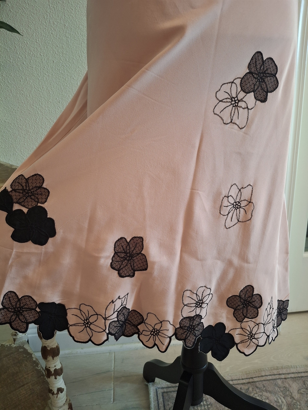 Vintage Y2K Express Pink Silk Slip Midi Dress with Black Floral Accents - Picture 4 of 6